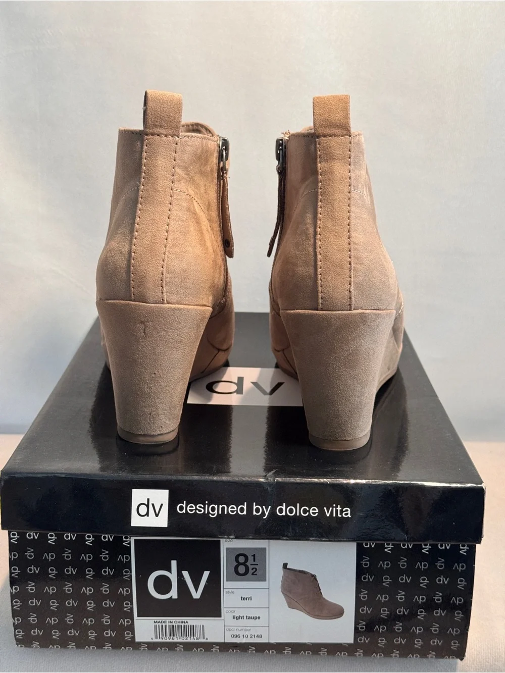 DV by Dolce Vita Taupe Suede Wedge Ankle Boot